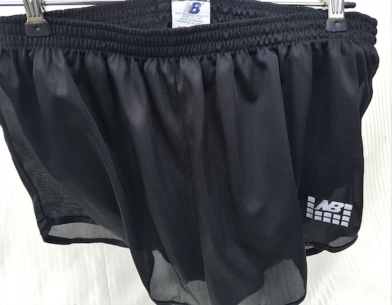 Vintage 80s NEW BALANCE Men's XL Black Nylon Running Gym Shorts