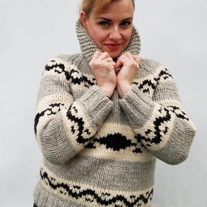 Vintage 70s/80s Authentic Cowichan Sweater - Hand-Knit Coast Salish Raw Wool Zig Zag Pattern - Pacific Northwest Heritage Knit