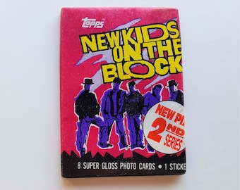 Vintage NEW KiDS On The BLOCK 1990 Topps 2nd Series Unopened Wax Pack - 8 Super Gloss Photo Cards + 1 Sticker - Boy Band Pop R&B Memorabilia