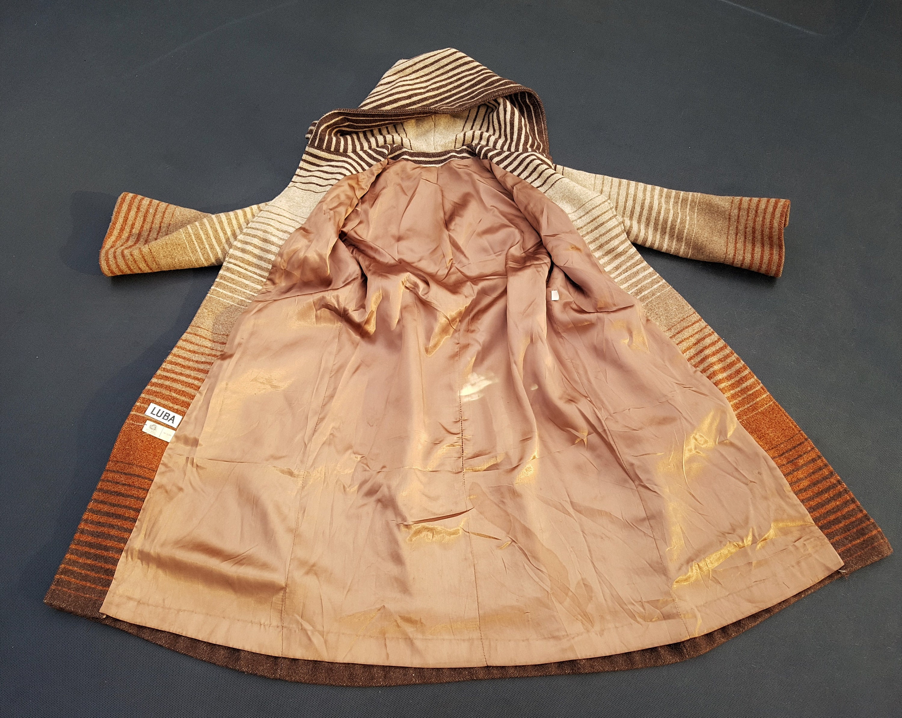 Vintage 70s Ombre Striped LUBA Wool Coat Sand Beige Jedi Cloak