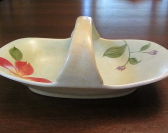 E. RADFORD イギリス サイン入り 手描き ヴィンテージ 1940年代 AW 花柄 ハンドル付き サービングトレイ キャンディディッシュ アールデコ H.J. 木製 陶器 ハンドル付き