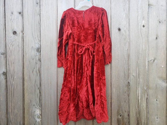 Vintage 90s Red Dress - Crushed Velvet - Girls Ch… - image 7