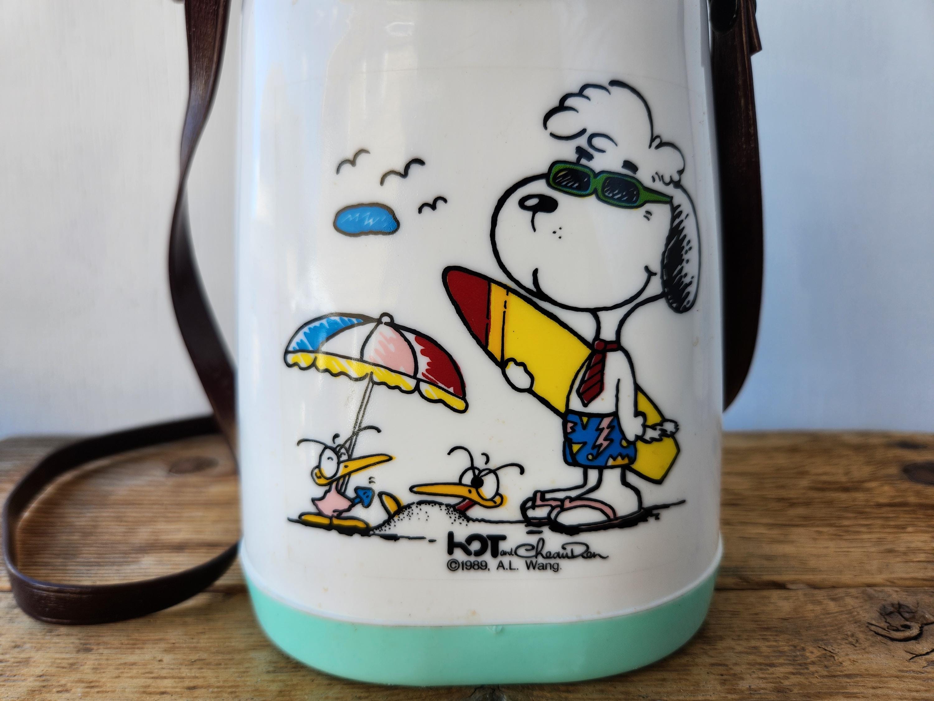 1981年　スヌーピー　スナックジャー Vintage 80s Peanuts Snoopy THERMOS / Brown Strap - Drink Container