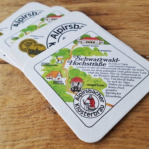 ALPIRSBACHER KLOSTERBRÄU Set of 4 Vintage Beer Coasters - Schwarzwaldhochstraße Germany Dual Side Original Pub Bar Drink Mat German Brewery