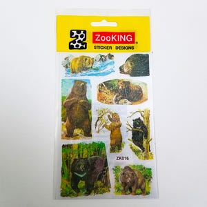 Stickers OURS vintage des années 80 - Stickers ZooKING - Sticker animal scintillant cadeau grizzly et ours noirs Scrapbooking NOS