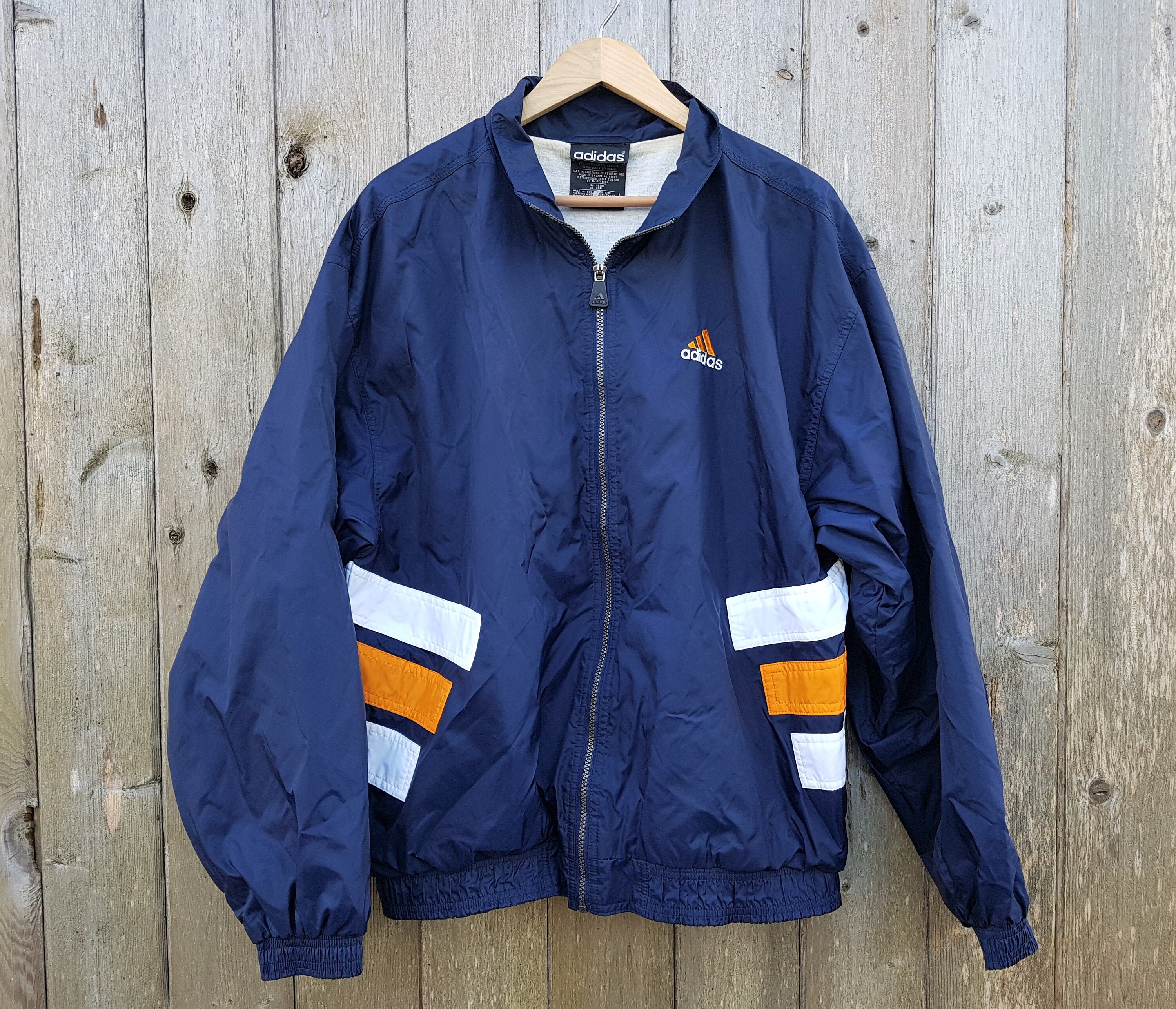 Vintage ADIDAS Three Stripe Windbreaker Nylon Full Zip Lined