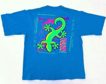 Vintage 90s GECKO HAWAII T-shirt Neon Lizard Retro Tee Size XL