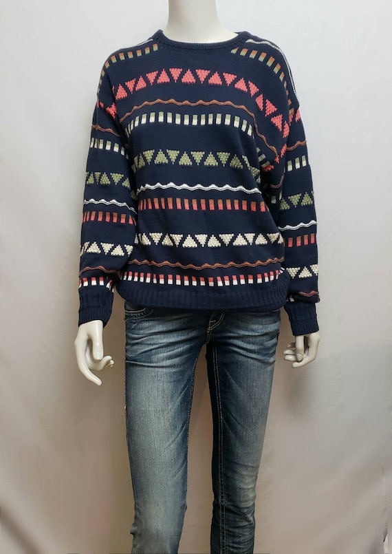 Vintage 80s Aztec JANTZEN Sweater sz S/M Navy with