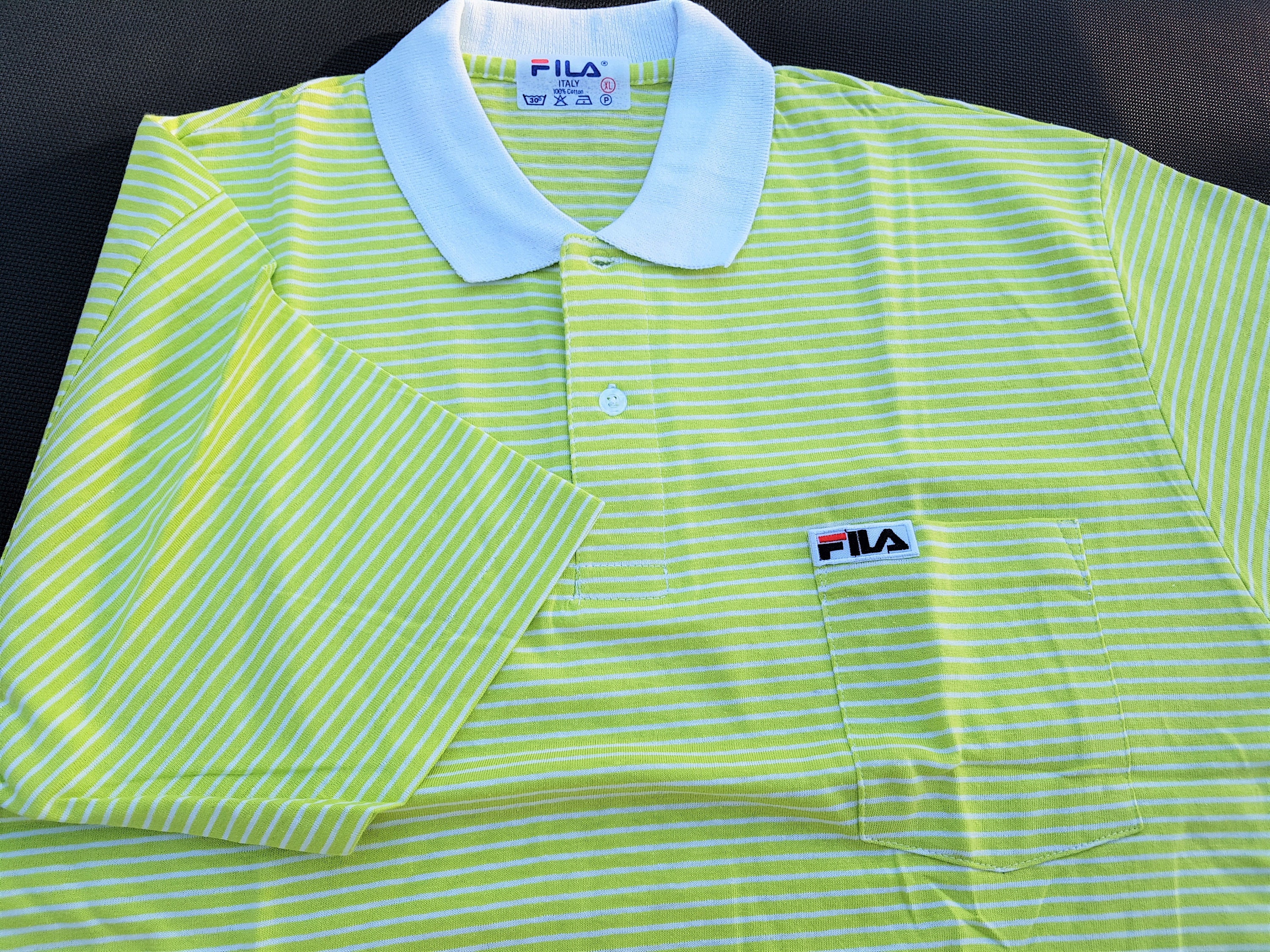 Vintage 80s FILA ITALY Lime Green Stripe Cotton Deadstock Polo
