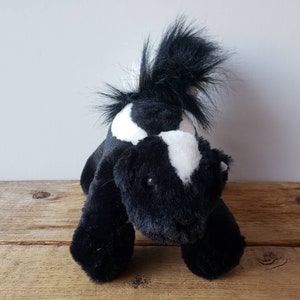 Vintage Skunk Plush Kit Stuffie - black and white - the sweetest skunk - 9&quot; x 9&quot; - baby skunk gift