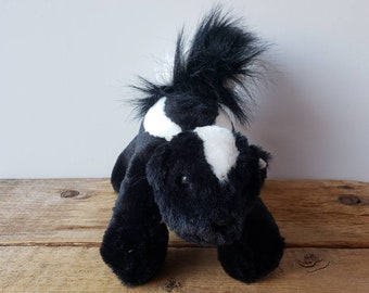 Vintage Skunk Plush Kit Stuffie - black and white - the sweetest skunk - 9" x 9" - baby skunk gift