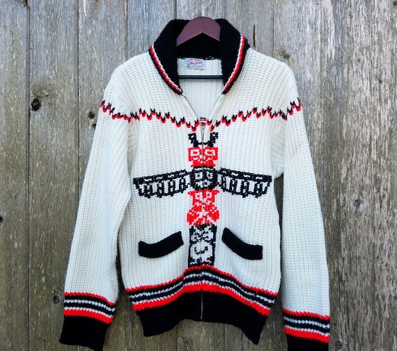 ネットオフ 送料得店  Vintage 1960s 1970s MON TRICOT Cowichan Style Curling カーディガン