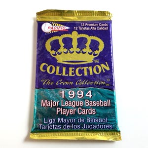 Pacote vintage de cards da Major League Baseball da Pacific Crown Collection de 1994 - Cartões colecionáveis oficiais da MLB 12 Premium lacrados - Edição em espanhol