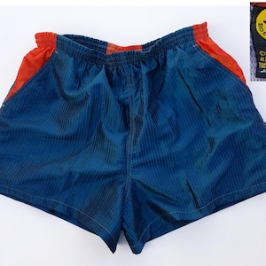 May include: Blue and orange swim trunks with a Body Glove logo. The logo says "Body Glove" and "1963, 1991 B.G. All Rights Reserved Tous Droits Reserves".