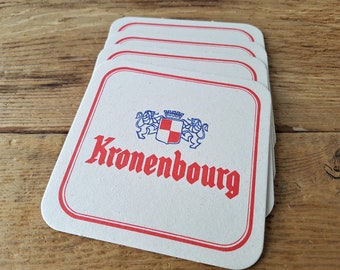 Juego de 4 posavasos vintage de la cervecería francesa KRONENBOURG - Posavasos original de Francia para bares y pubs