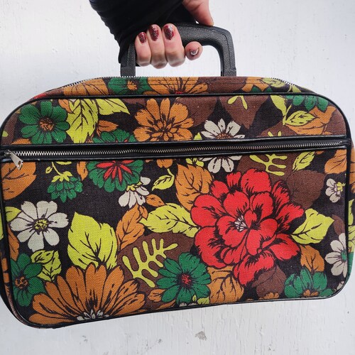 【新品未使用】oldsea Vintage flower boston bag Vintage 1960s 70s Floral Canvas Luggage - Carry on Bag - Retro Zip