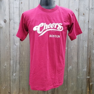 Vintage 80s CHEERS BOSTON Licensed Fuchsia Pink T-Shirt Made in USA 1989 Paramount Pictures Official Shirt Deadstock Hampton House Corp