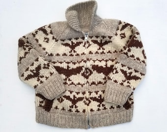 Vintage KANATA Hand Knit Chunky Cowichan Inspired Sweater Jacket