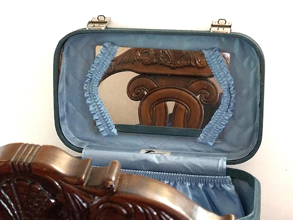 Vintage 1950s Cruise Blue TRAVELGARD Lady's Train Case - Overnight Makeup Mirror Mirox Travel Carry-on Luggage - Cosmetic Treasure Chest Box View 2