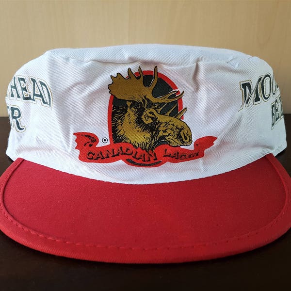 MOOSEHEAD BEER Canadian Lager Vintage 80s Original Painter Hat Old School Retro Advertising Cap Elasticized Adjustable by Crowd Caps