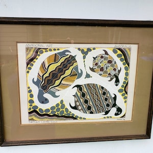 Vintage 90s TURTLES LAYING EGGS Aboriginal Australian Art - 1991 Signed M. Conlon 3D Textured Indigenous Kabi Kabi /Kullali Tribe 24x19