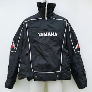 Vintage 80s YAMAHA Racing Biker Full Zip Snowmobile Coat - Made in Canada L - XL Mens / Bomber Insulated - All Weather Flotation Ski Jacket
