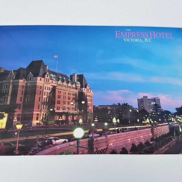 Vintage 80s The EMPRESS HOTEL Victoria and Canada Map Dual Sided Laminated Placemat - Photography by Jeff Barber. Artwork by Debbie Groulx
