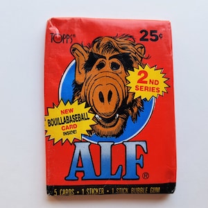 Vintage ALF 1987 Topps 2nd Series ungeöffnete Wachspackung - 5 Trading Cards + 1 Sticker - offizielle Sammlerkarten von Alien Produktionen