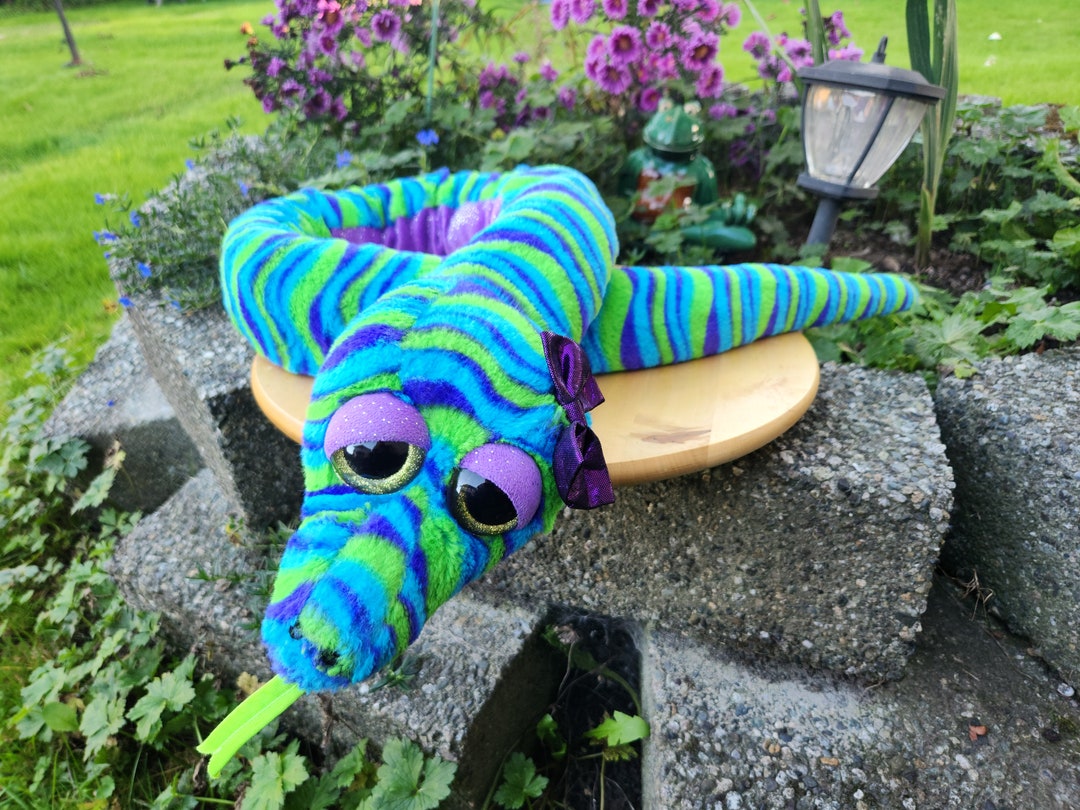 Vintage LARGE SNAKE Plush over 4 Feet Blue Purple Green With Wavy ...