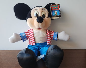 Peluche vintage di Topolino a stelle e strisce degli anni '80 - Alto 14" - Personaggi Walt Disney, giocattoli di peluche, Patriotic USA - Disneyland Raro