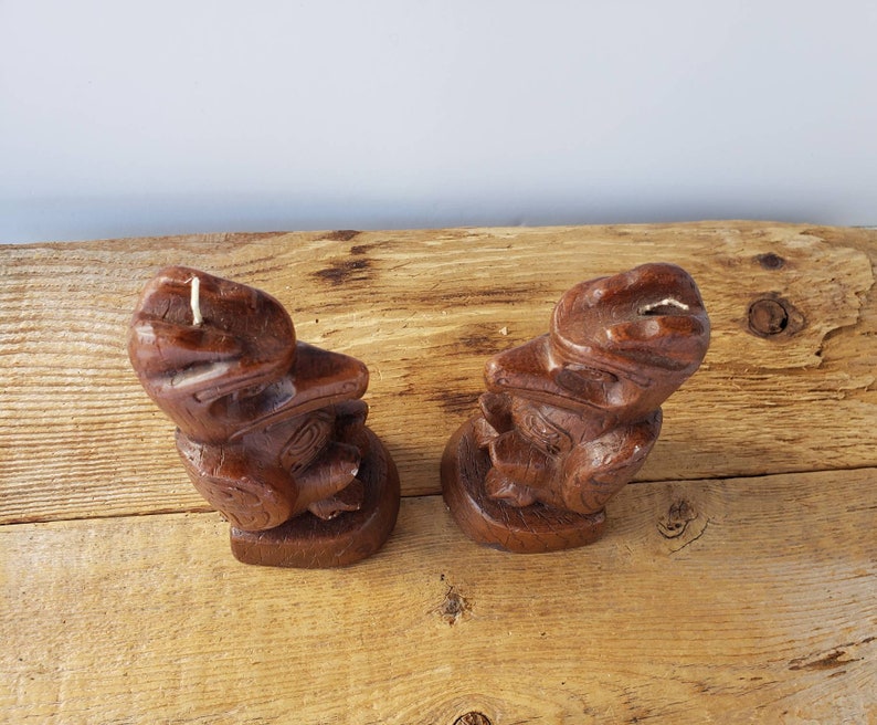 A Rare Pair of Vintage 1970s Totem Pole Wax Candles Handcarved Aboriginal First Nations Pacific Northwest 1975 Vancouver BC Collectibles 6