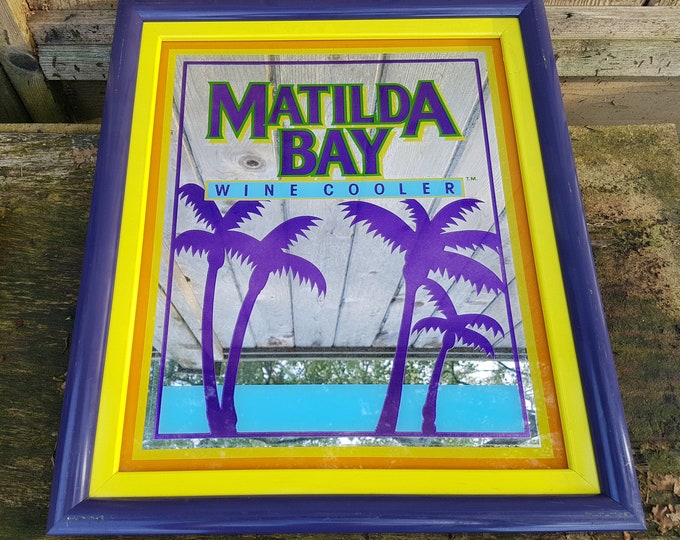 Vintage 1980s MATILDA BAY Wine Coolers Bar Mirror Framed Pub Decor