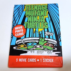 Vintage 1990 Teenage Mutant Ninja Turtles Paquete sin abrir de Topps - 9 tarjetas de película + 1 pegatina - Coleccionables oficiales de TMNT Mirage Studios USA