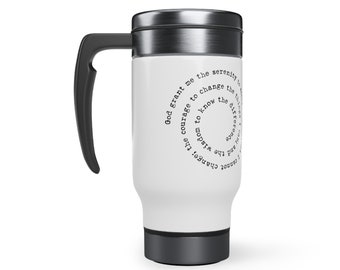 Taza de viaje Serenity Swirl de 14 oz: un gran regalo para alguien en recuperación y celebrando su sobriedad en AA NA o cualquier programa de 12 pasos.