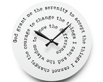 Reloj de pared acrílico con forma de remolino de oración de serenidad: gran regalo para alguien en recuperación y que celebra su sobriedad en AA NA o cualquier programa de 12 pasos
