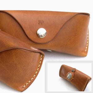 Leather Glasses case with AirTag sleeve personalized eyeglass case, reading glasses case, veg tan leather sunglasses case