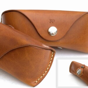 Leather Glasses case with AirTag sleeve personalized eyeglass case, reading glasses case, veg tan leather sunglasses case