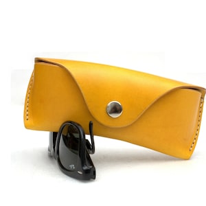 Leather sunglasses case vegetable tanned leather personalized, egg yellow leather glasses case