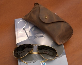 Custodia per occhiali in pelle rigida, portaocchiali da sole, passante per cintura, portaocchiali in pelle bovina cerata, personalizzato