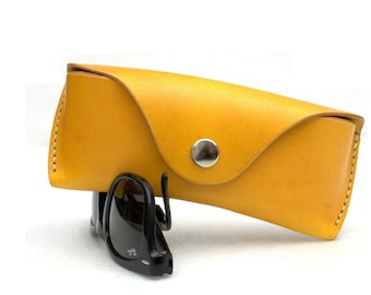 Leather sunglasses case vegetable tanned leather personalized, egg yellow leather glasses case