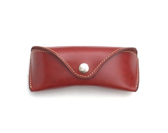 Elegant personalized genuine leather glasses case hard shell box for women purse to carry in their everyday use red full grain cowhide