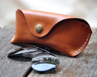 Leather Glasses case  sunglasses case  vegetable tanned leather case w Belt Loop,  eyeglass case, leather glasses case handmade*