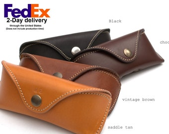 Leather sunglasses case hard personalized for Wayfarer, Justin, Aviator with hanging hook option