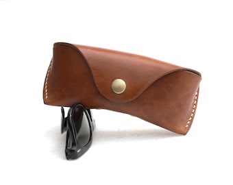Leather glasses case for Rayban glasses case vintage brown leather sunglass case with belt clip eyeglasses  case belt loop