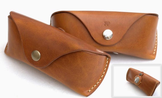 Leather Glasses case with AirTag sleeve personalized eyeglass case, reading glasses case, veg tan leather sunglasses case