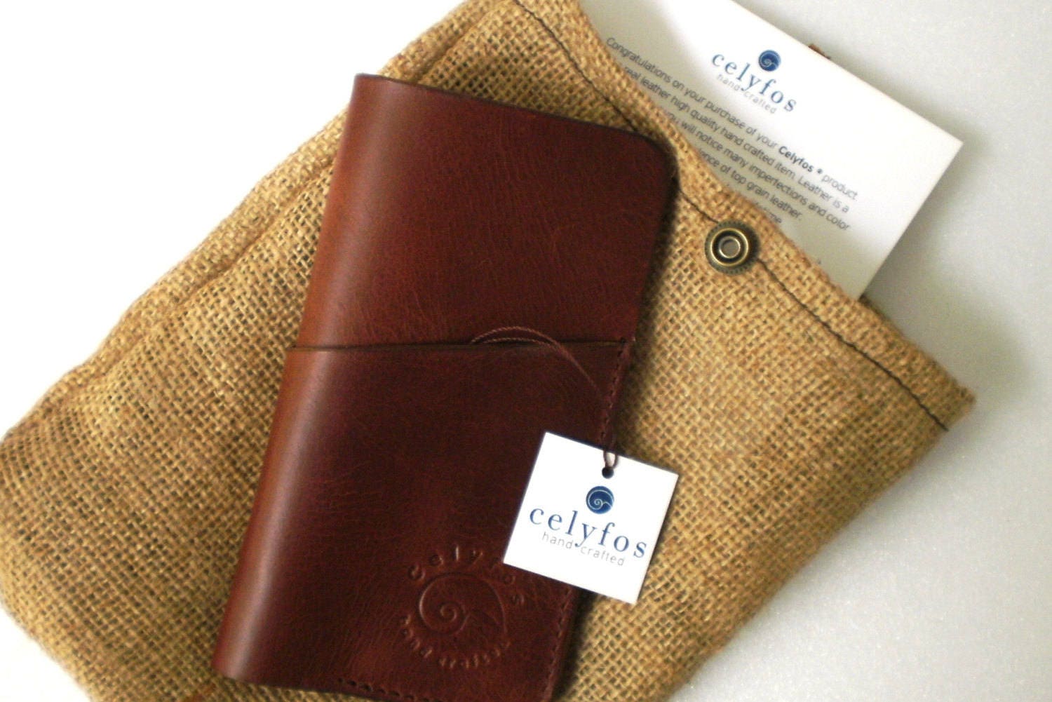 Light brown handmade leather card holder from genuine Italian leather