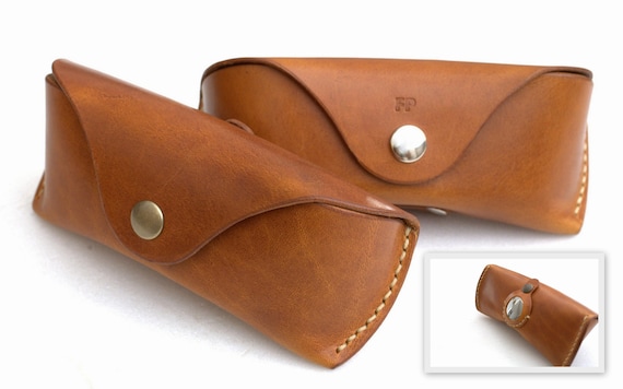 Leather Glasses case with AirTag sleeve personalized eyeglass case, reading glasses case, veg tan leather sunglasses case