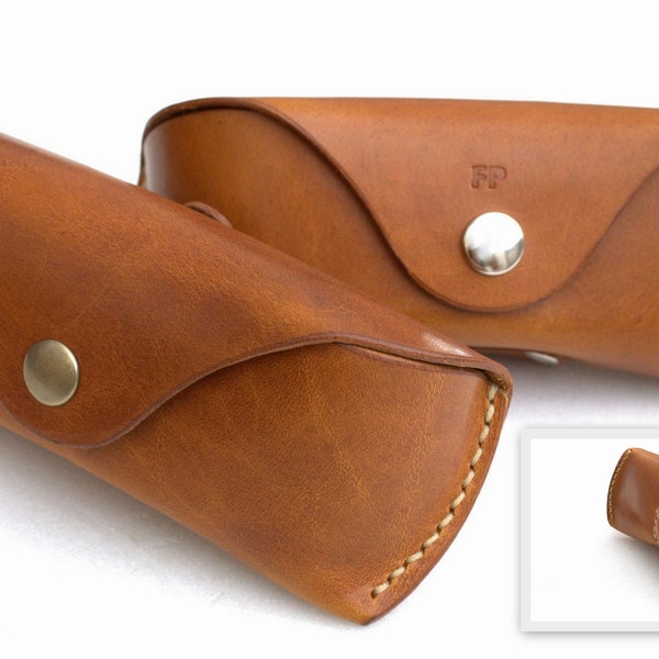 Leather Glasses case with AirTag sleeve personalized eyeglass case, reading glasses case, veg tan leather sunglasses case
