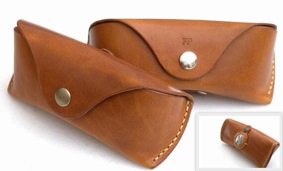 Leather Glasses case with AirTag sleeve personalized eyeglass case, reading glasses case, veg tan leather sunglasses case