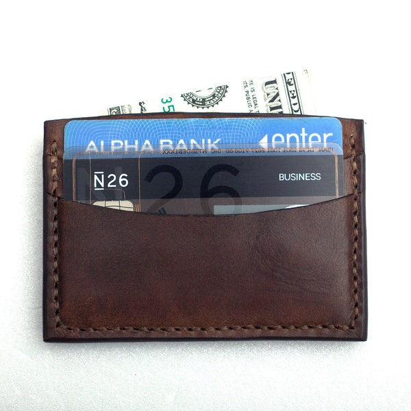 Super slim Leather Credit Card Wallet card holder card case vegetable tanned leather front pocket